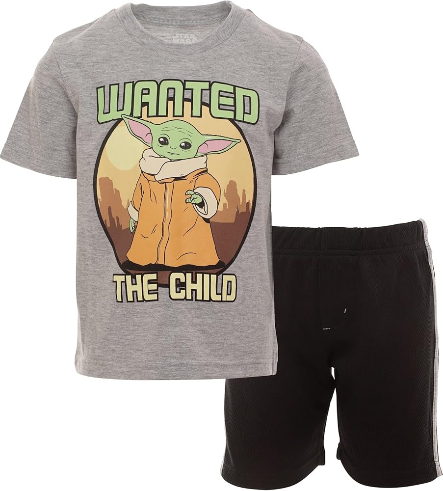 STAR WARS The Mandalorian The Child Baby Athletic T-Shirt and Mesh Shorts Outfit Set Infant to Big Kid