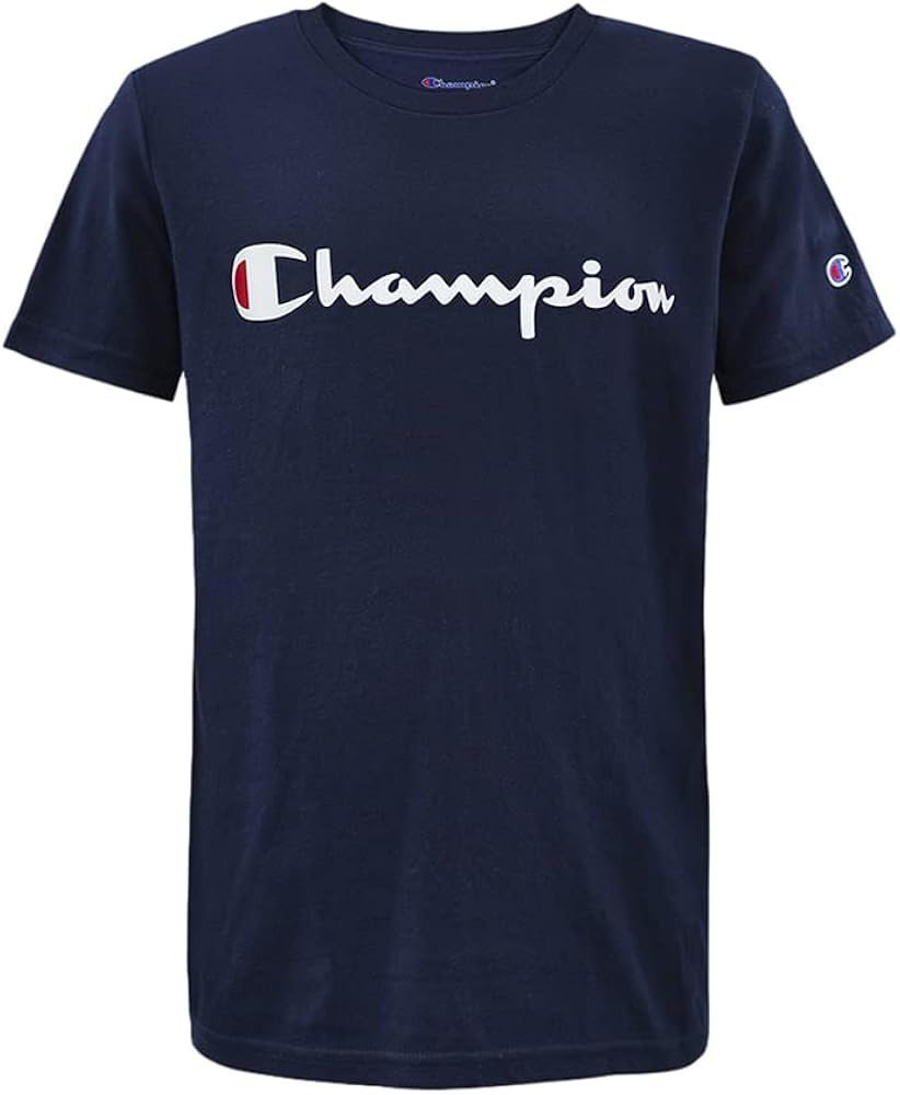 Champion Boys Heritage Short Sleeve Cotton Logo Tee Kids (Heritage Navy, Small)