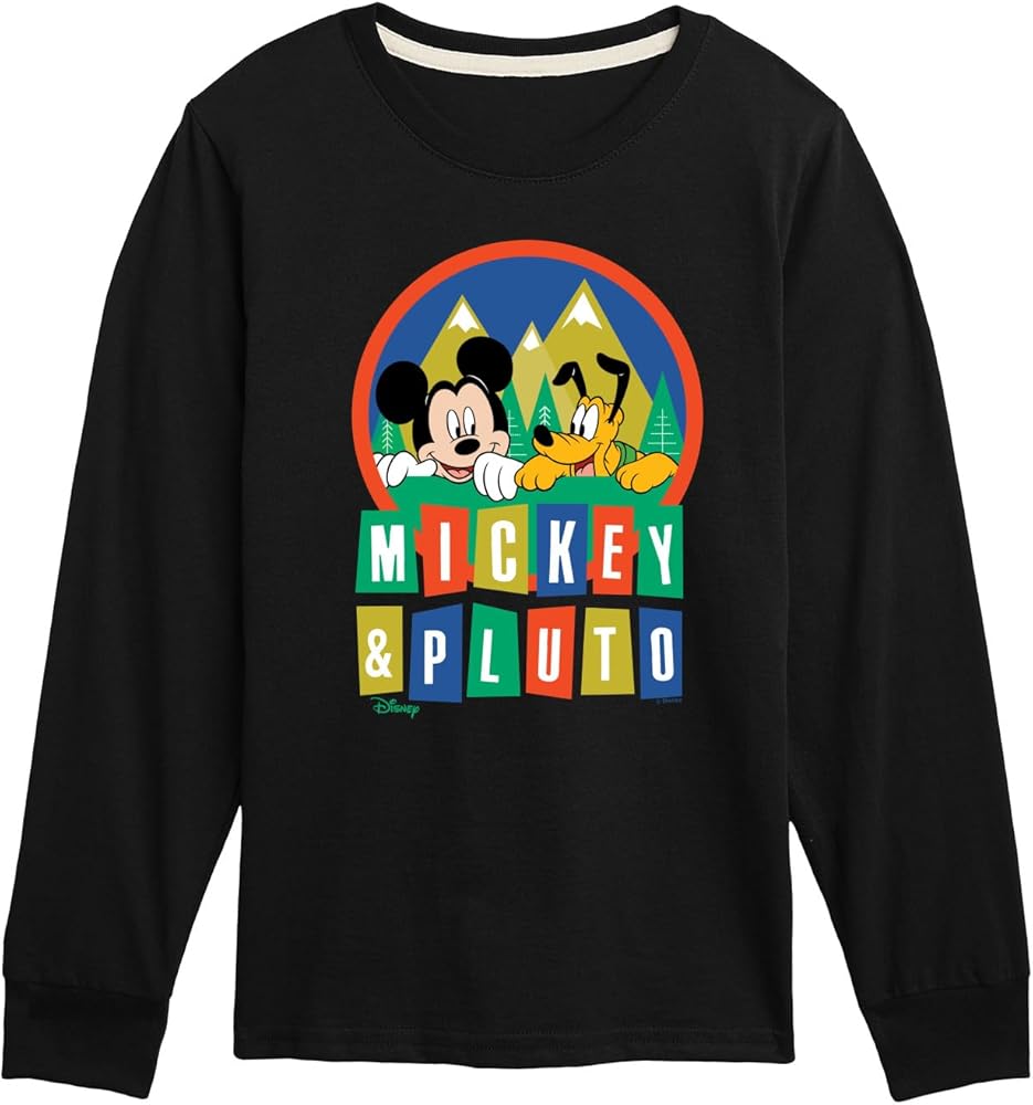 Disney Mickey & Pluto - Outdoor Adventures Fun - Youth Long Sleeve Graphic T-Shirt