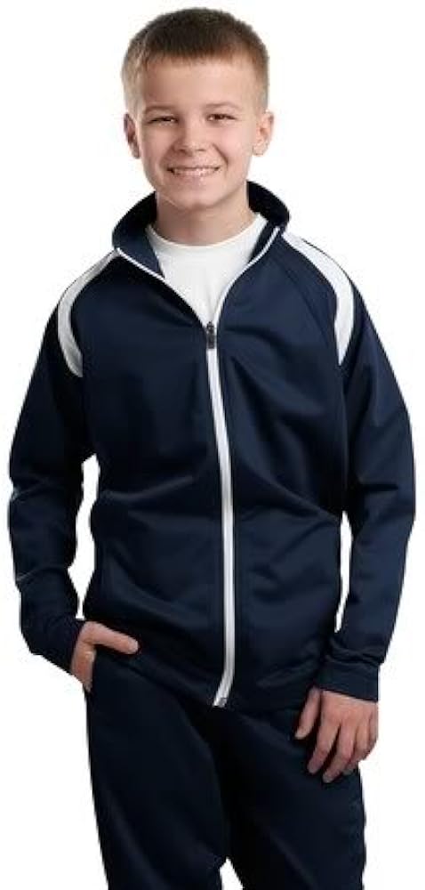 Sport-Tek Youth Tricot Track Jacket, True Navy/White, M