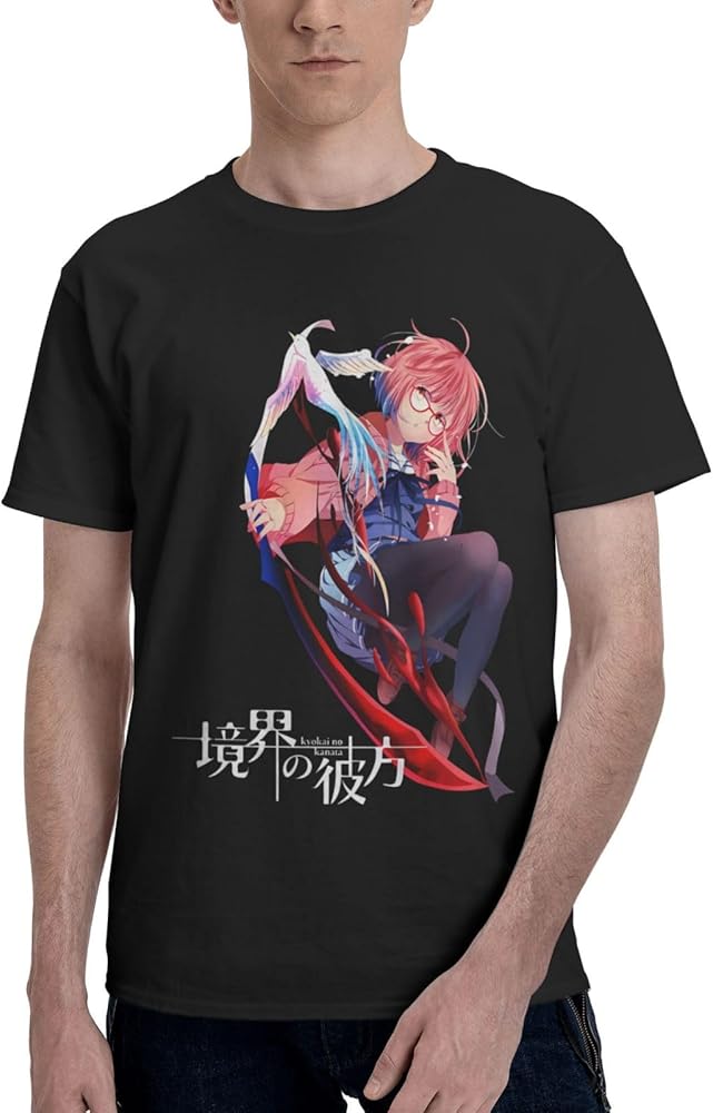 Anime Beyond The Boundary T Shirt Mens Summer Round Neck Clothes Casual Short Sleeves Tee Black