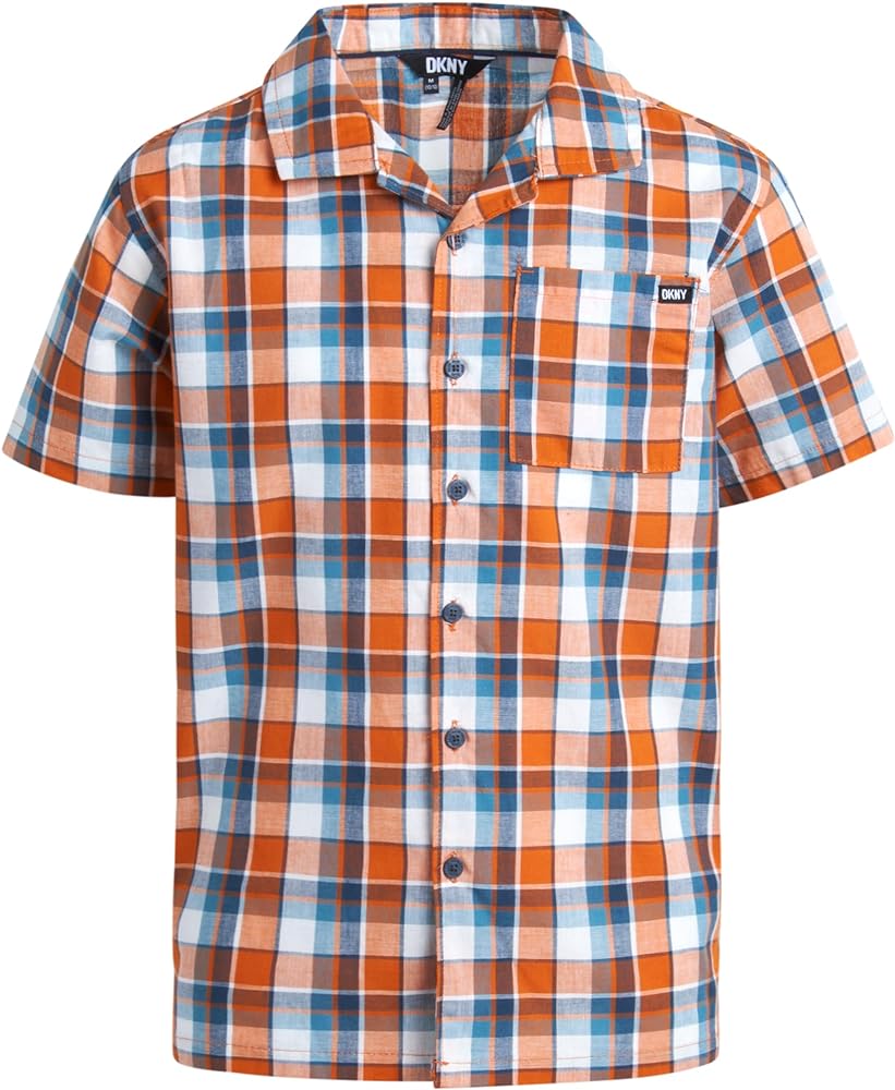 DKNY Boys' Shirt - Classic Fit Short Sleeve Button Down Shirt (Size: 4-20)