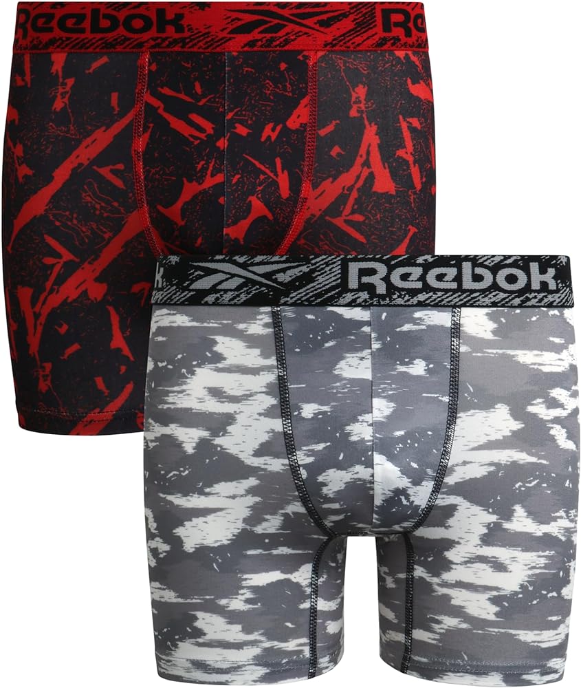 Reebok Boys Boxer Briefs - 2 Pack Underwear Sport Soft Performance Boxer Briefs - Kids Boxer Briefs Underwear for Boys (6-18)