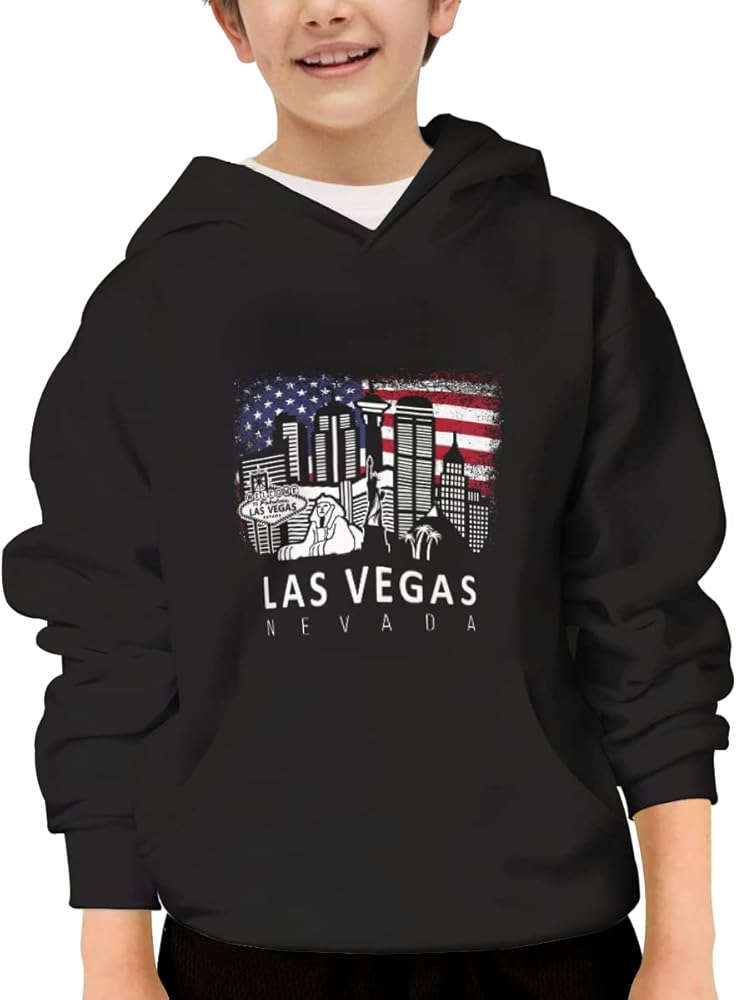 Unisex Youth Hooded Sweatshirt Las Vegas Skyline Cute Kids Hoodies Pullover for Teens