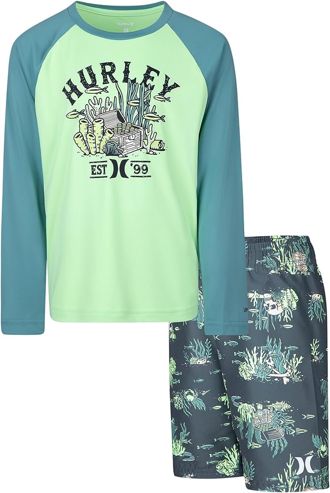 Hurley Boys' UPF 50+ Short Sleeve T-Shirt & Swim Trunk Two-Piece Set (Little Kid)