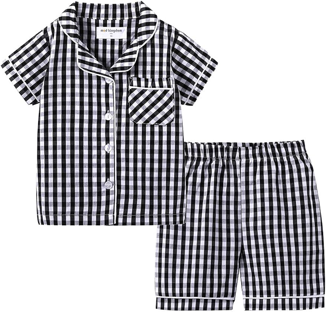 Mud Kingdom Girls Boys Summer Pajama Set Plaid Cute Peter Pan Collar