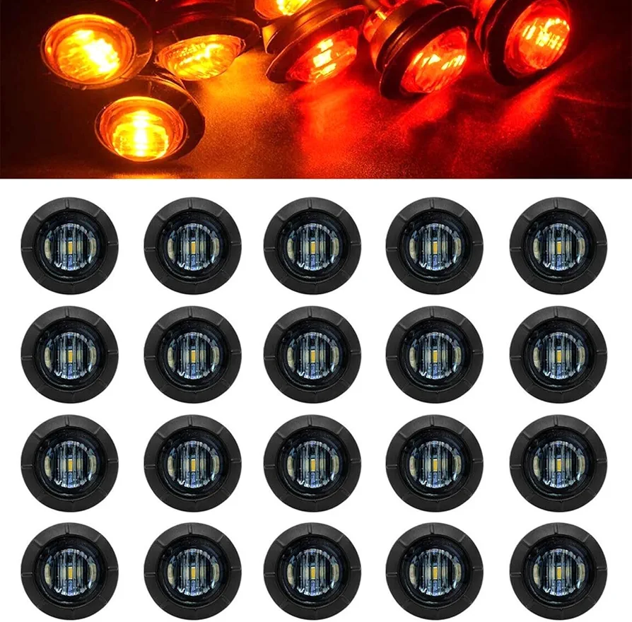 FXC 3/4" Round LED Side Marker Clearance Lights Front Rear Marker Indicators Tail Light Waterproof for Trailer Truck Car Bus Van Pickup RV ATV(10pcs Smoked Red & 10pcs Smoked Amber)