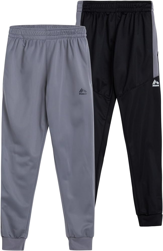 RBX Boy's Sweatpants - 2 Pack Active Tricot Jogger Pants (Size 4-20), Size 8, Black/Grey