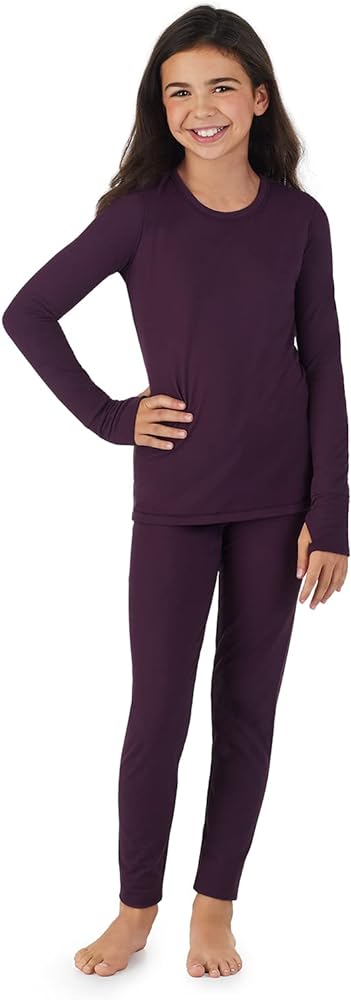 Cuddl Duds Girls Cold Weather Fleece-Lined Thermal Underwear 2-Piece Set - Kids Long Sleeve Top and Leggings Long Johns