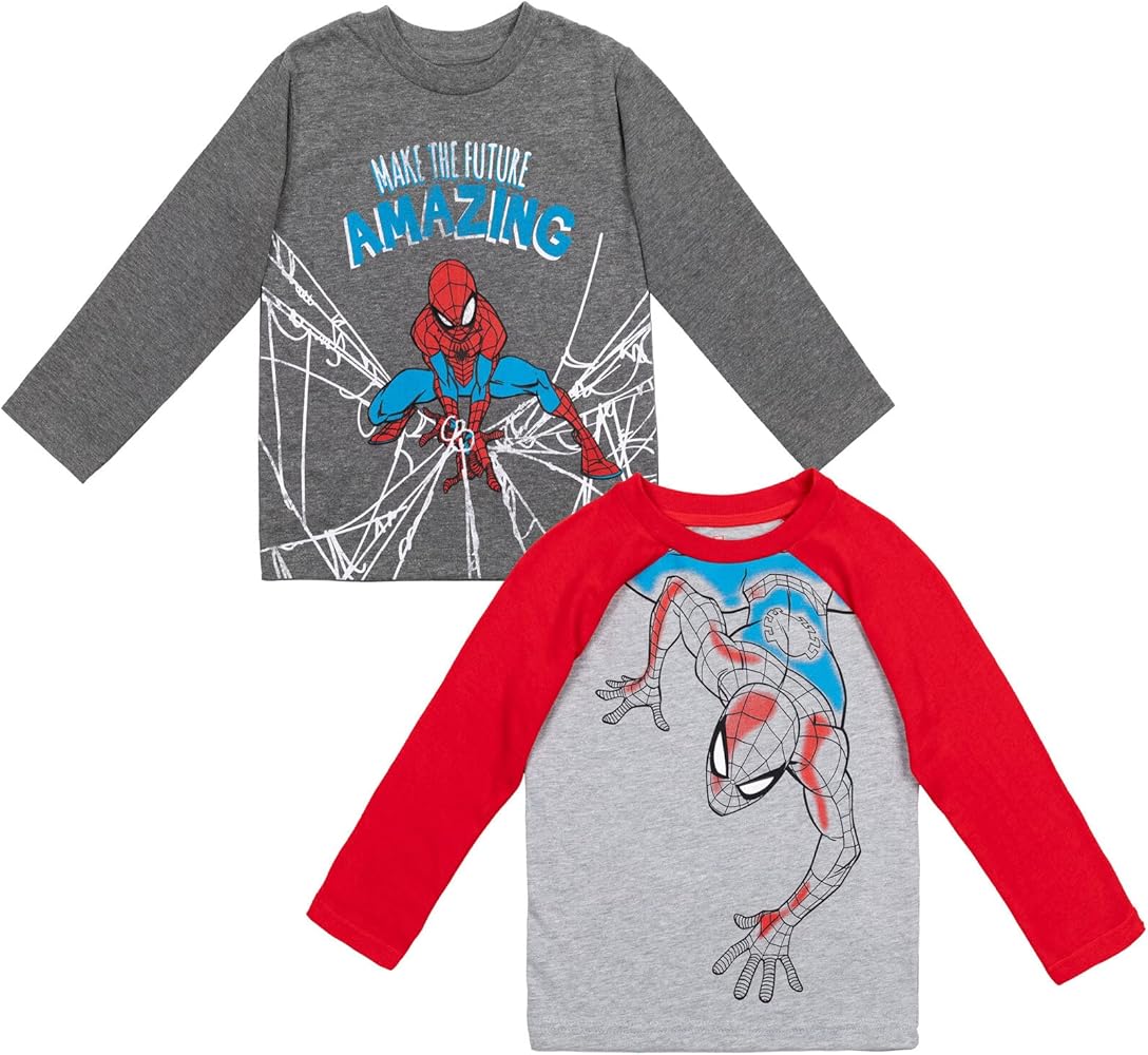 Marvel Avengers Spider-Man Iron Man Captain America Hulk Black Panther Miles 2 Pack Long Sleeve T-Shirts Toddler to Big Kid