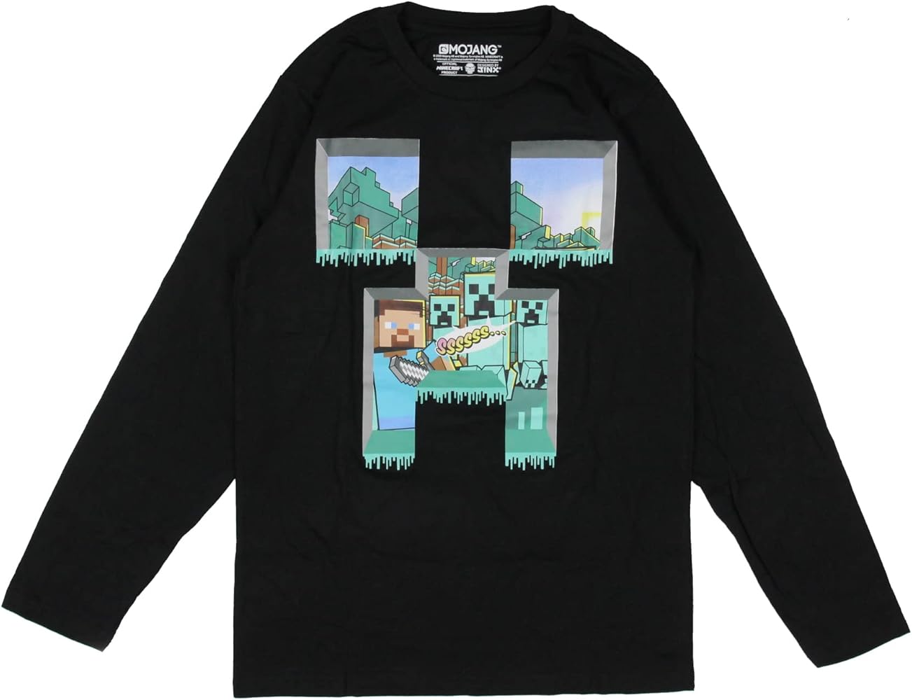 Minecraft Boys' Creeper Face Character Graphic Long Sleeve Tee T-Shirt