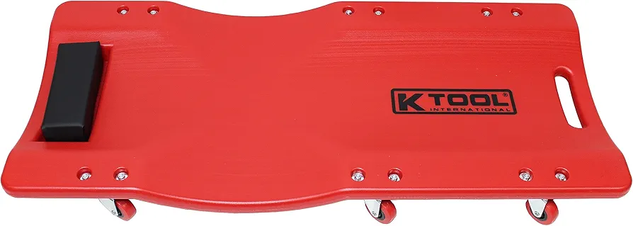 K Tool International 74936 36" Automotive Floor Creeper for Garages, Repair Shops and DIY, HDPE Plastic, Body Fitting Design, Padded Headrest, Built-in Handles, 2" Swivel Casters, 300lb Capacity, Red