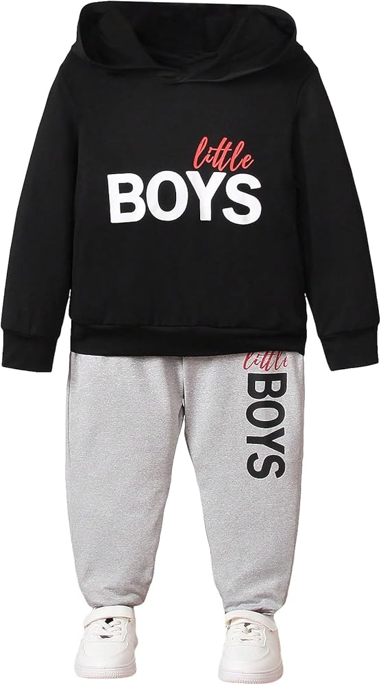 Floerns Boy's 2 Piece Outfits Letter Graphic Hooded Long Sleeve Shirt and Sweatpants Set