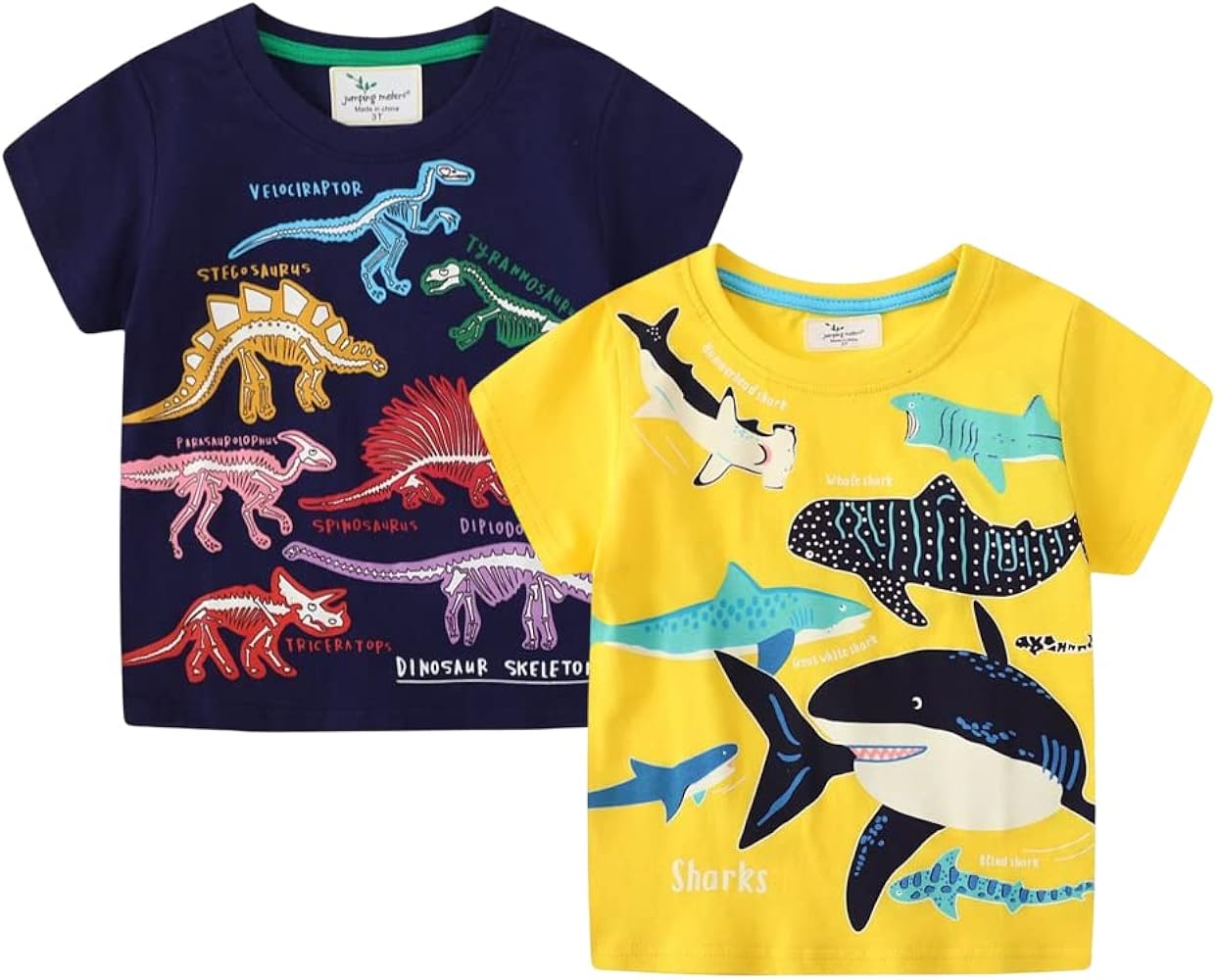 Toddler Boy Glow in The Dark Shirt Kids Cartoon Dinosaurs Sharks Short Sleeve T-Shirt Tops for 1-7Years