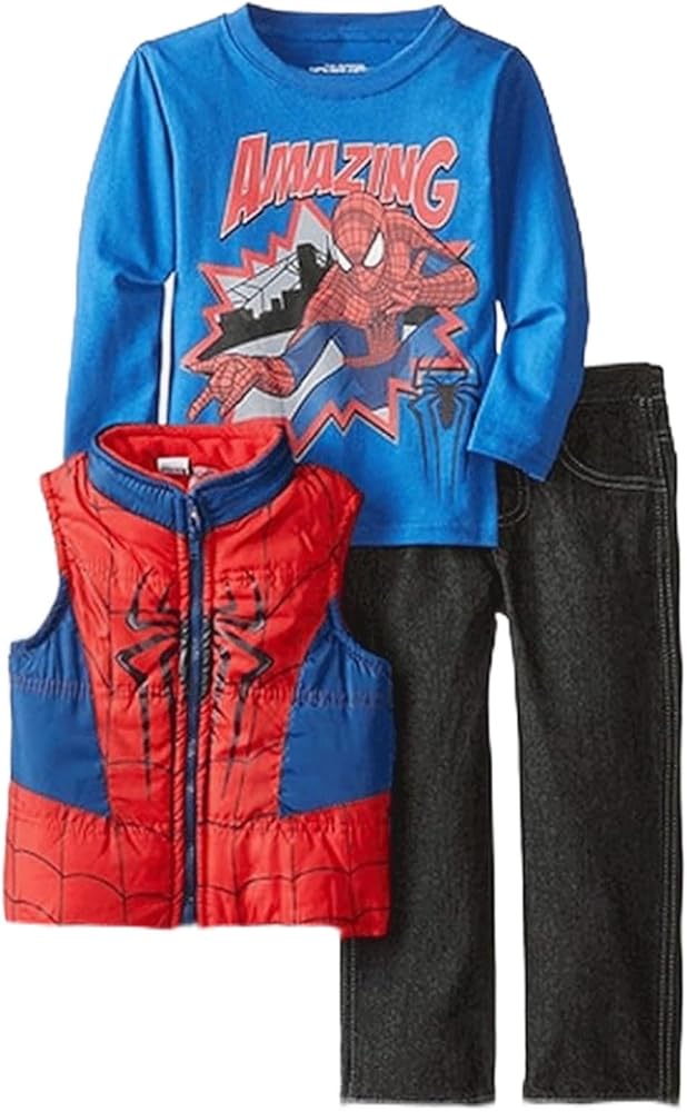 Marvel Little Boys' Toddler 3 Pieced the Amazing Spider Man Vest Shirt and Pant SET Size (4)