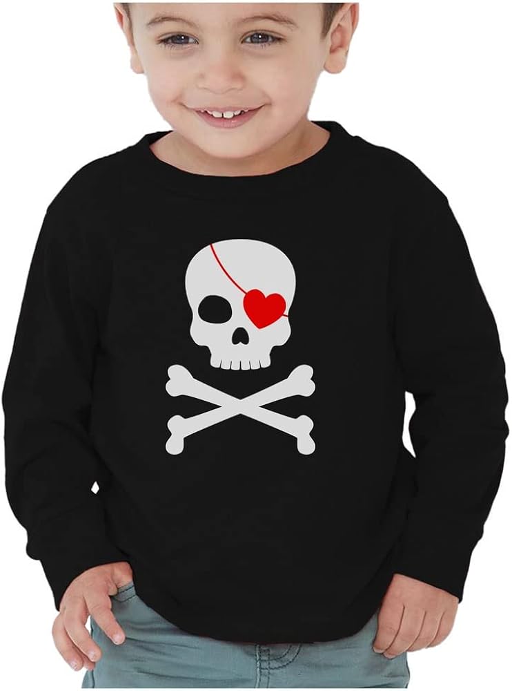 Tstars Kids Valentines Day Outfit Pirate Skull Heart Apparel Youth Long Sleeve Shirt