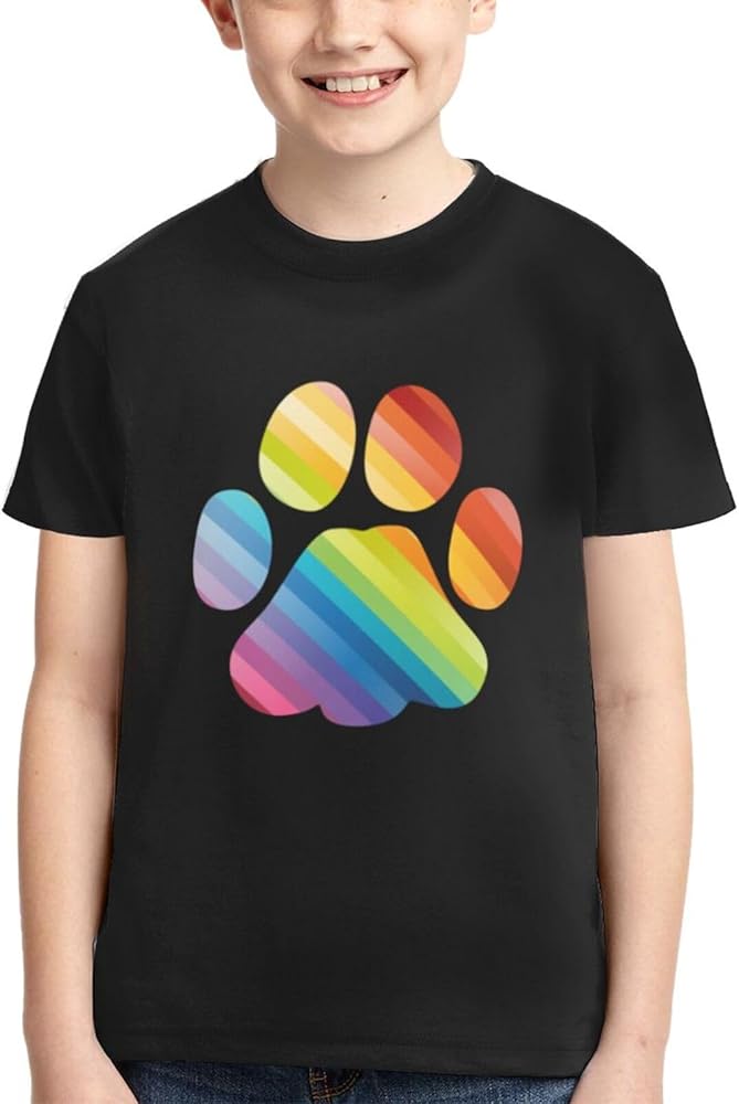 Gay Flag Bear Paw Shirts Youth Short-Sleeve T-Shirts Active T Athletic Tops Tee for Boys & Girls