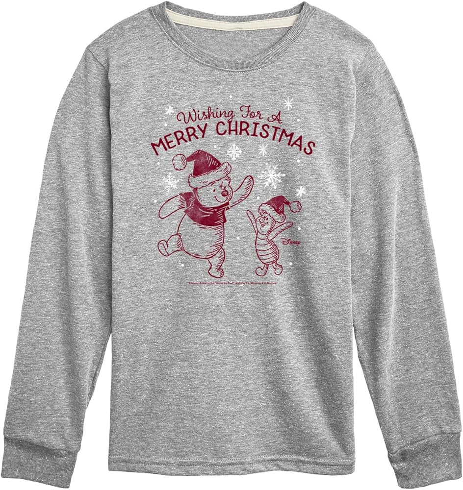 Disney Winnie The Pooh - Pooh & Piglet - Wishing for A Merry Christmas - Toddler & Youth Long Sleeve Graphic T-Shirt