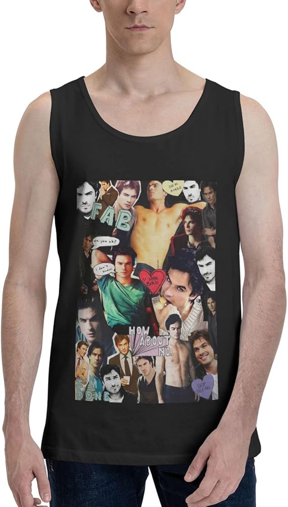 Ian Somerhalder Tank Top Mens Summer Sleeveless Tee Cool Workout Swim Beach Shirts for Bodybuilding Gym Fitness Training