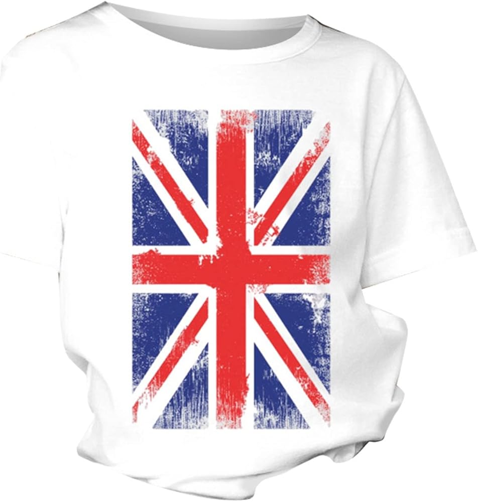 British Flag Pattern Print T-Shirt Summer Short Sleeve Tops Boys Girls Crewneck Casual Loose Fit Clothes