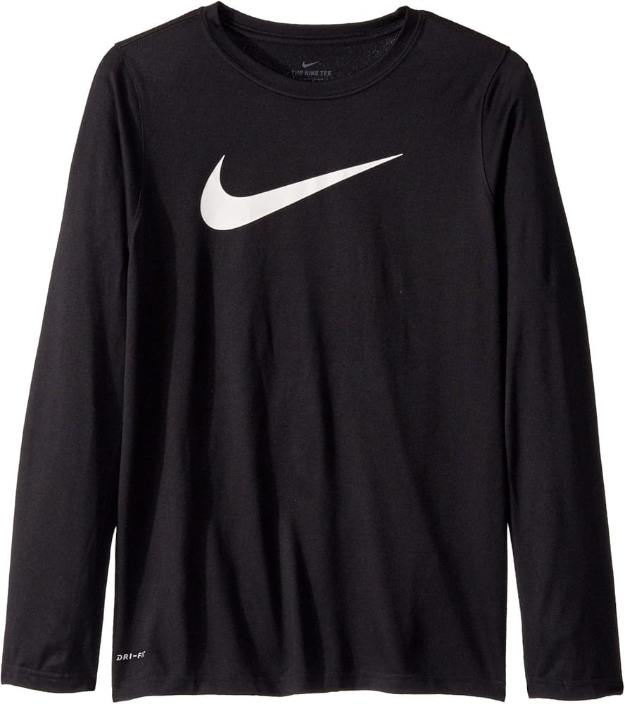 Nike Boy`s Dri-FIT Legend Long Sleeve Training T-Shirt (Black(AR5313-010)/White, Medium)