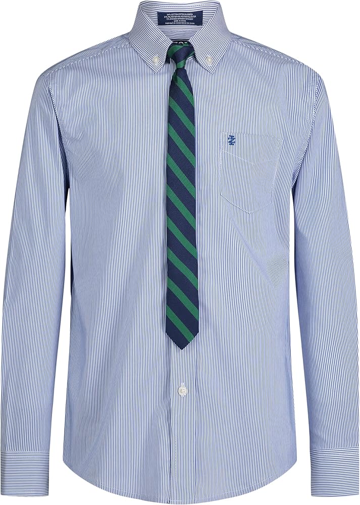 IZOD Boys' Little Long Sleeve Button-Down Collared Dress Shirt with Tie and Chest Pocket