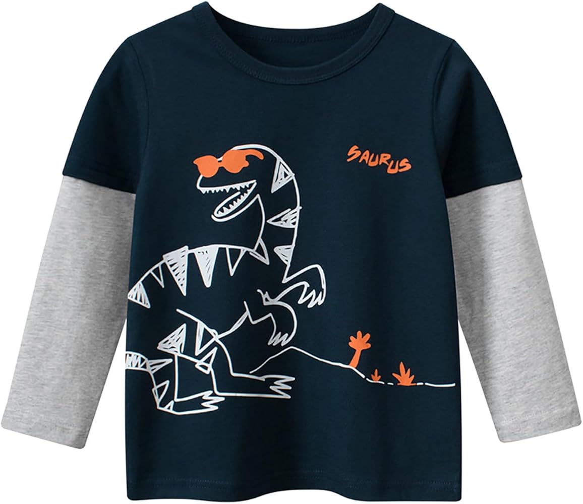 Dinosaur T Shirts for Boys Kids Long Sleeve Graphic Print Tops Casual Cartoon Tees 1Pcs Toddler Fall Winter Clothes