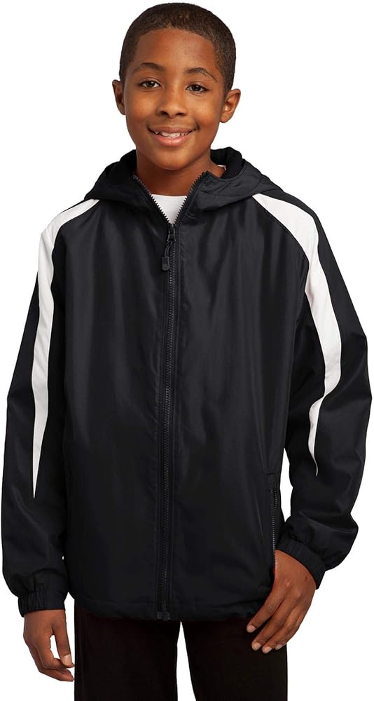 SPORT-TEK YST81 Youth Fleece-Lined Colorblock Jacket - Black/White YST81 L