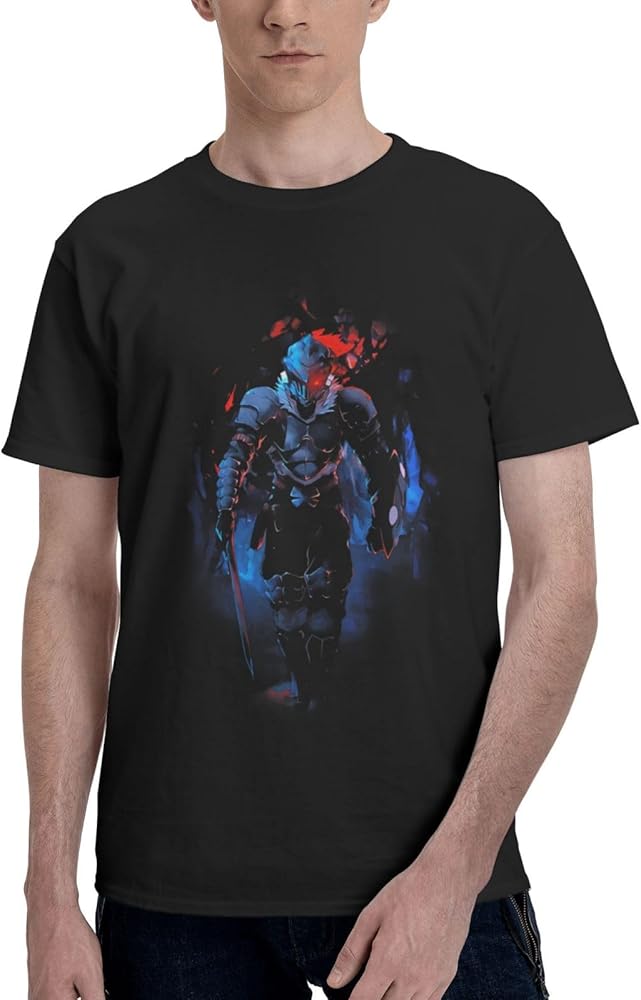 Anime Goblin Slayer T Shirt Mens Summer Round Neck T-Shirts Casual Short Sleeves Tee Black