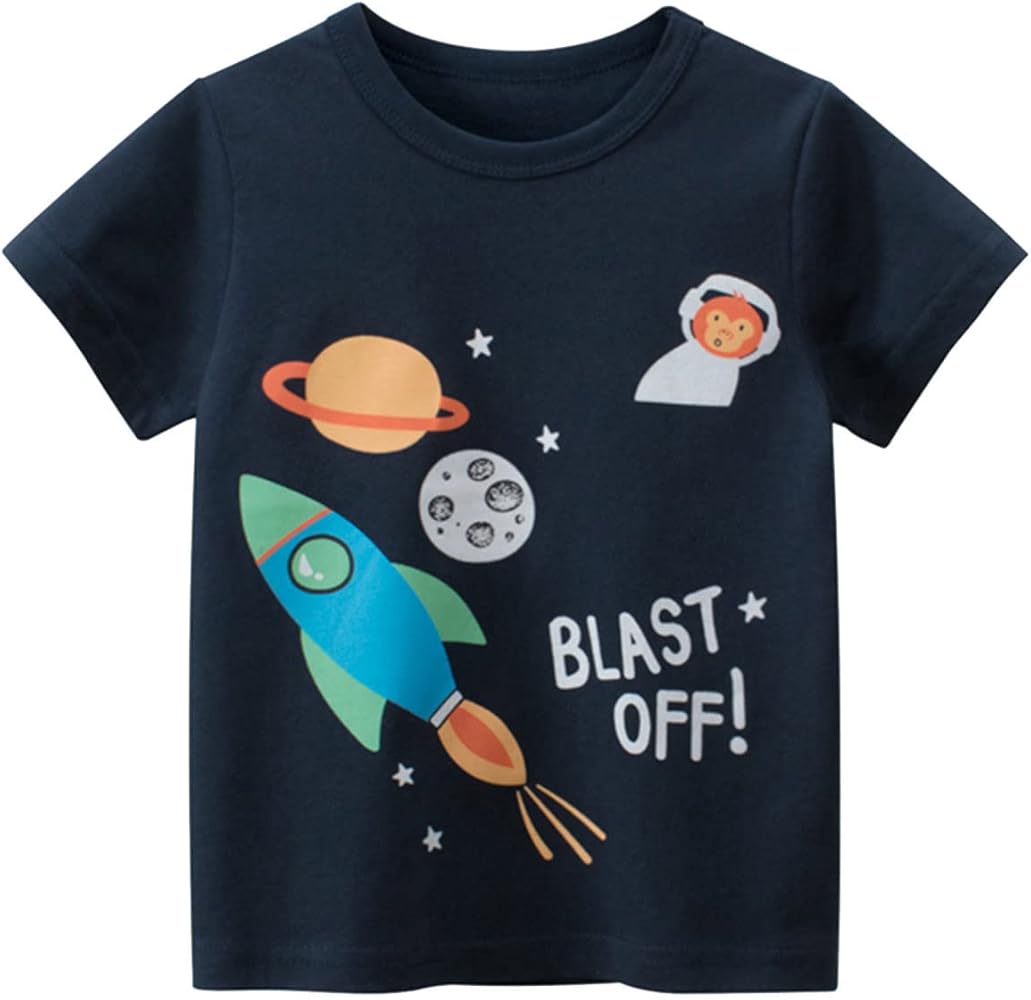 Toddler Kids Girls Boys Cartoon Prints Loose Tops Soft Short Sleeve T Shirt Tee Tops Clothes 7 11 Colorful Striped Shirt