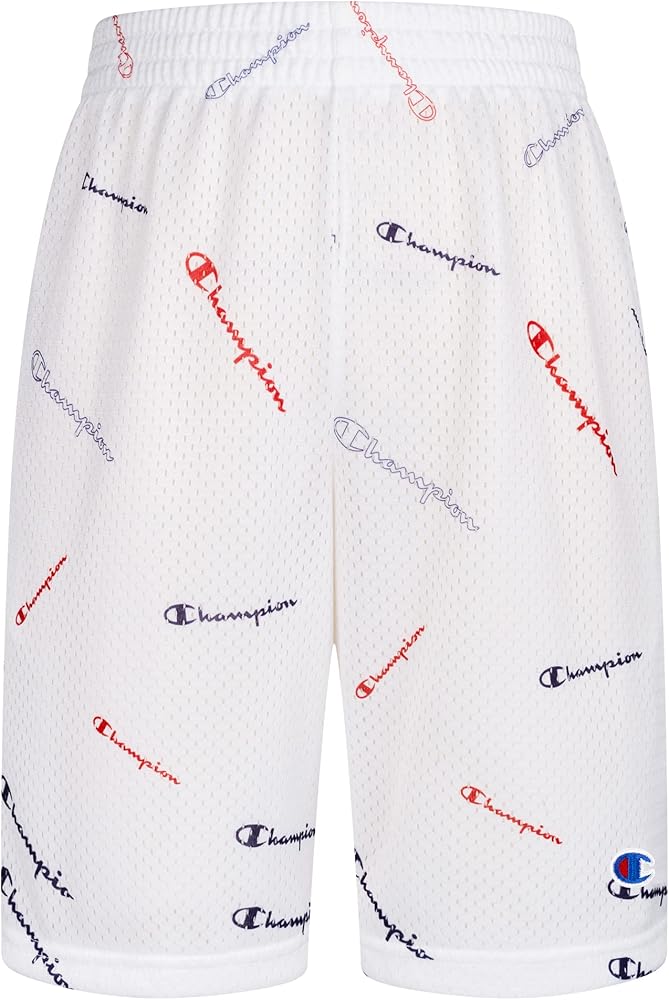 Champion Boys Hertiage Script Mesh Short (Medium, White Tossed Print)