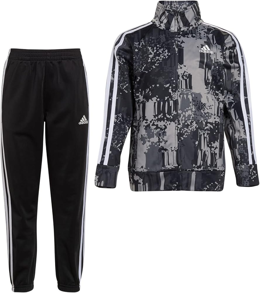 adidas Boys' Little Tricot Jacket & Pant Clothing Set, Black Camouflage Printed, 14/16, (AG6416Y)