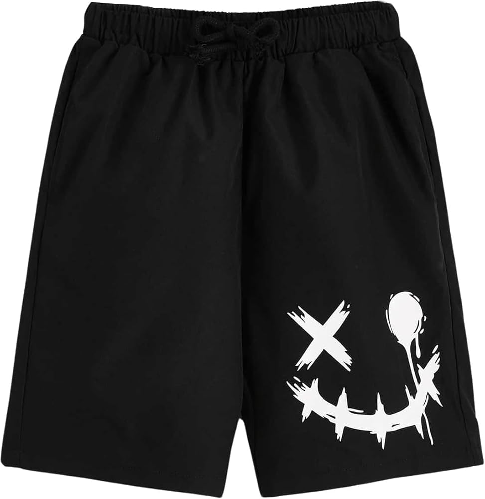 Verdusa Boy's Casual Printed Drawstring Elastic Waist Track Shorts