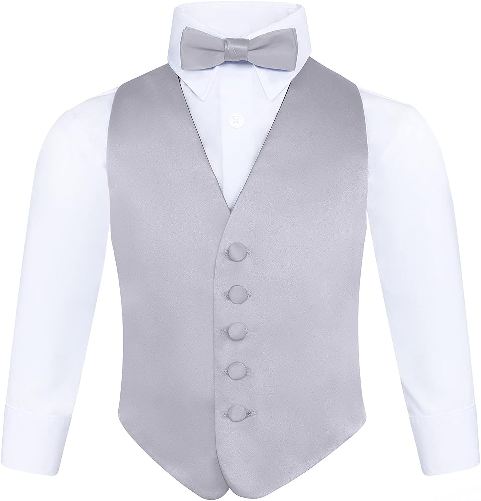 S.H. Churchill & Co. Boys 3 Piece Backless Formal Vest Set – Includes Vest, Bow Tie, Pocket Square for Tuxedo or Suit