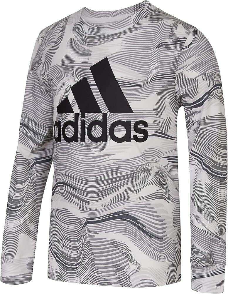 adidas Boys' Long Sleeve Warped Camo Allover Print Tee