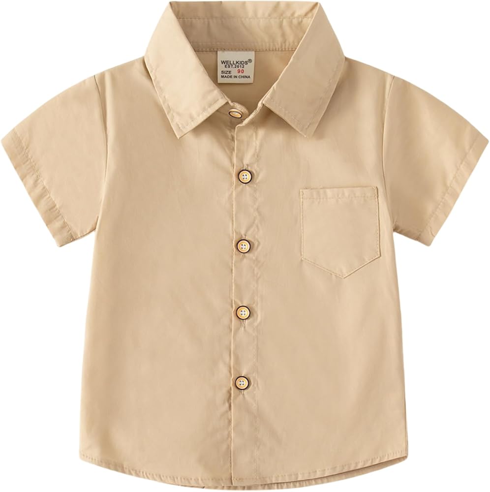 Toddler Boys' Short Sleeve Dress Shirts Cotton Casual Button Down Shirts for Little Boy