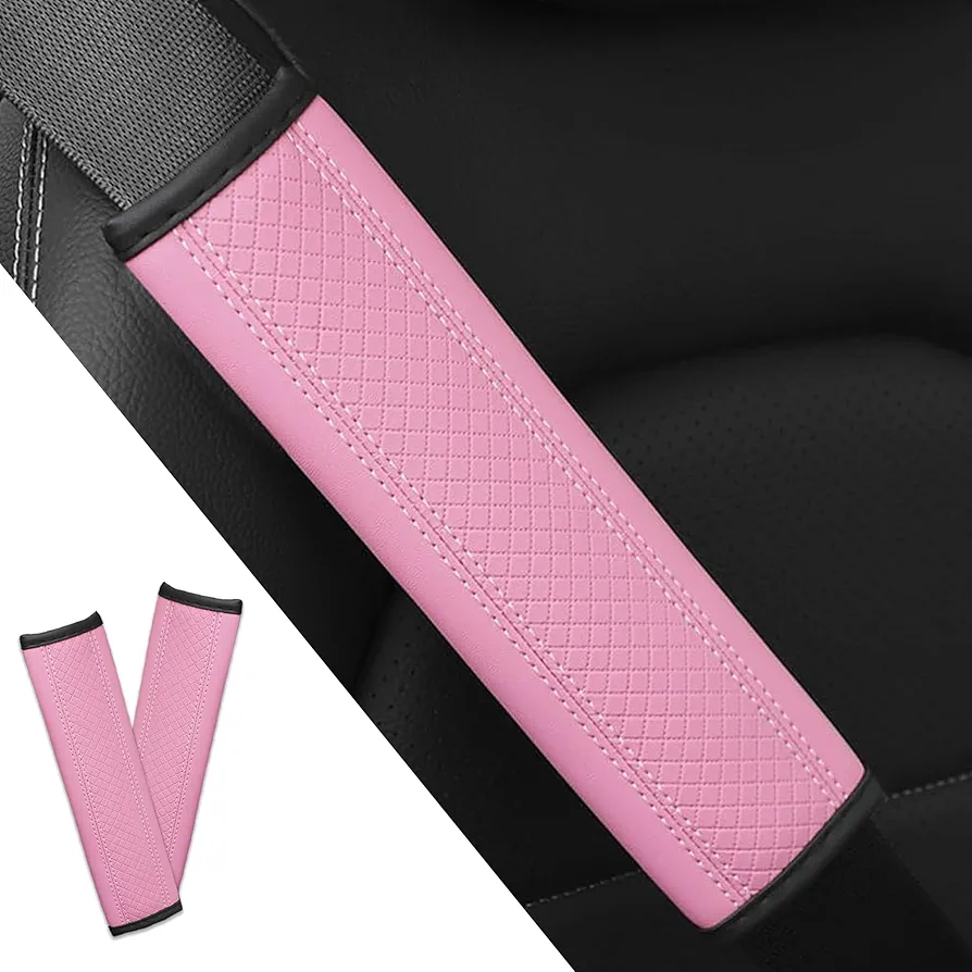 2PCS Car Seat Belt Cover, Soft Shoulder Strap Covers Harness Pads, Safety Leather Seatbelt Comfort Driving Cushion Protect Your Shoulder and Neck Universal for Car, SUV,Truck (Pink)