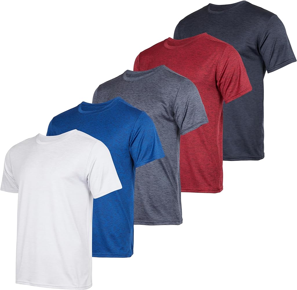 Real Essentials 5 Pack: Youth Dry-Fit Moisture Wicking Active Athletic Performance Short-Sleeve T-Shirt Boys & Girls