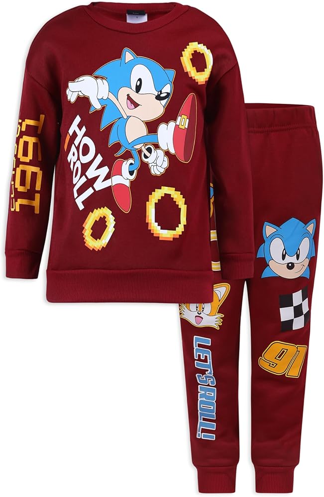 SEGA Sonic The Hedgehog Boys 2 Piece Sweatshirt and Pants Set for Toddlers and Big Kids