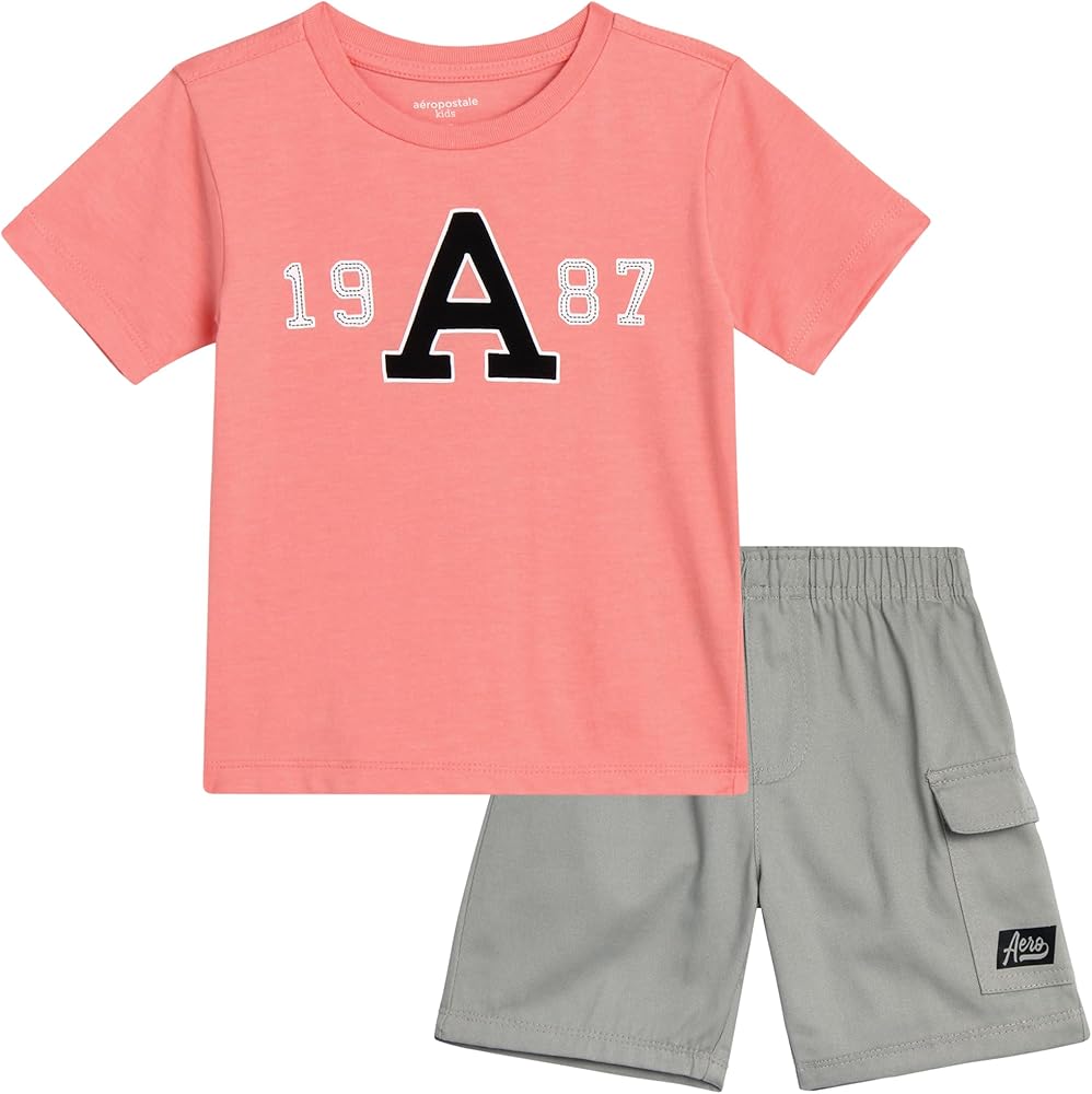 AEROPOSTALE Toddler Boys' Shorts Set - 2 Piece Twill Boys Cargo Shorts and Graphic Tee Shirt - Toddler Boys Clothes (2T-4T)