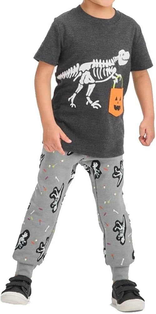 Cat & Jack Toddler Boys' Dino Halloween Short Sleeve T-Shirt and Pull-On Fleece Jogger Pants -