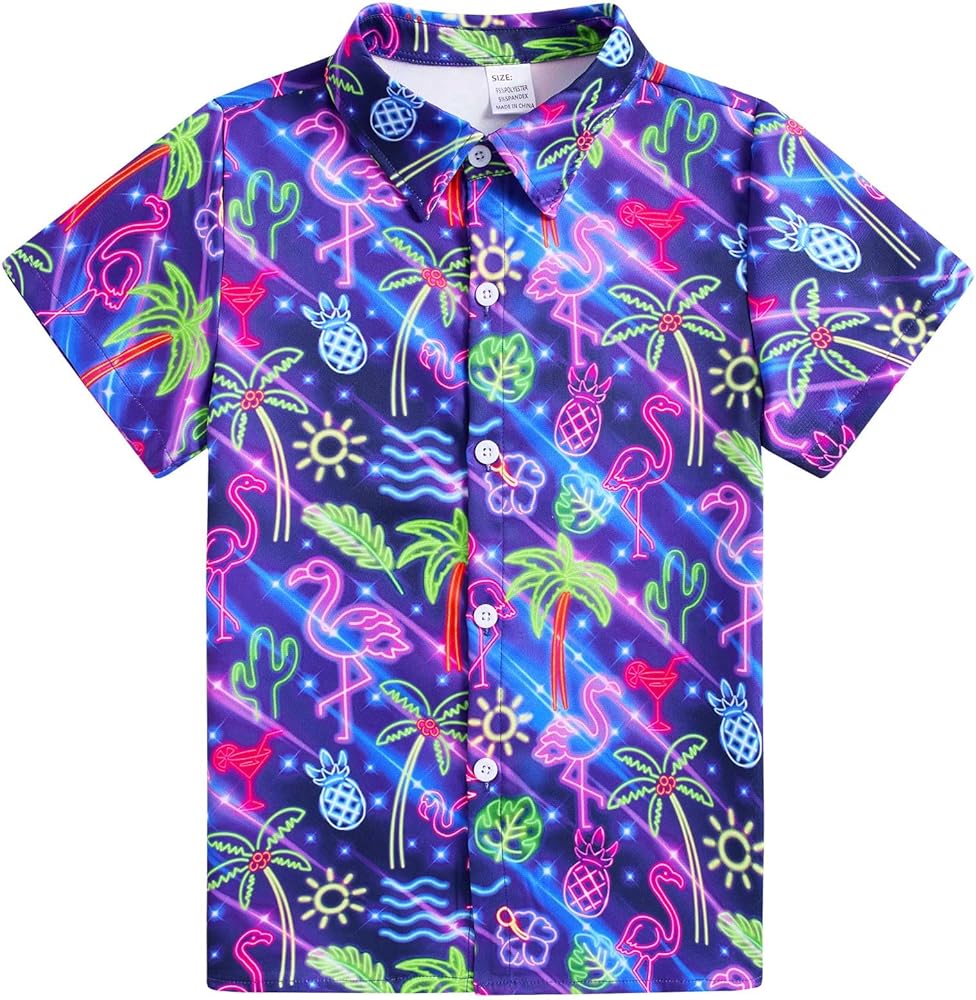 Enlifety Boys Girls Hawaii Shirt Cool Summer Casual Blouse Short Sleeve Button Down Tops Size 2-10T