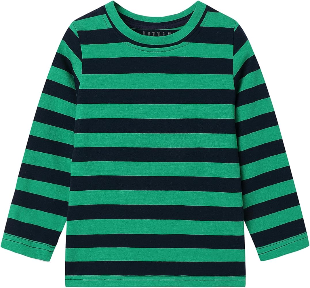 LittleSpring Unisex Kids Long Sleeve Striped Tee Shirt Tagless Crew Neck Cotton T-Shirt