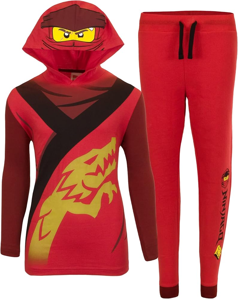 LEGO Ninjago Boys Pants Sets, Ninjago Pullover Hoodie Tee and Pants Sets for Boys (Red, 8)