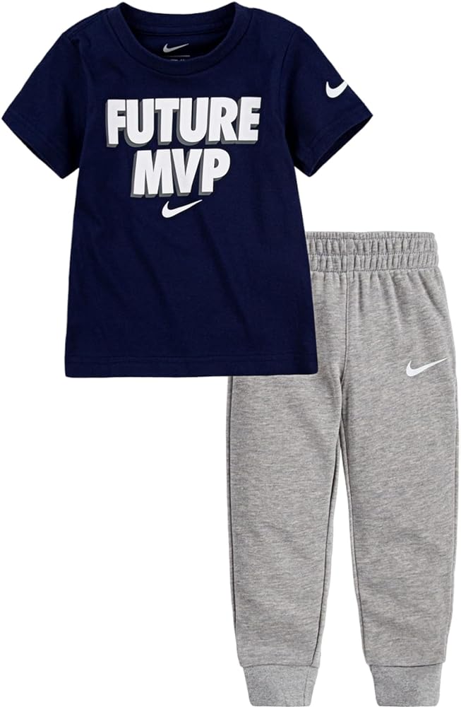 Nike boys Short Sleeve Shirt and Jogger Set, Durable Stretch and Lightweight