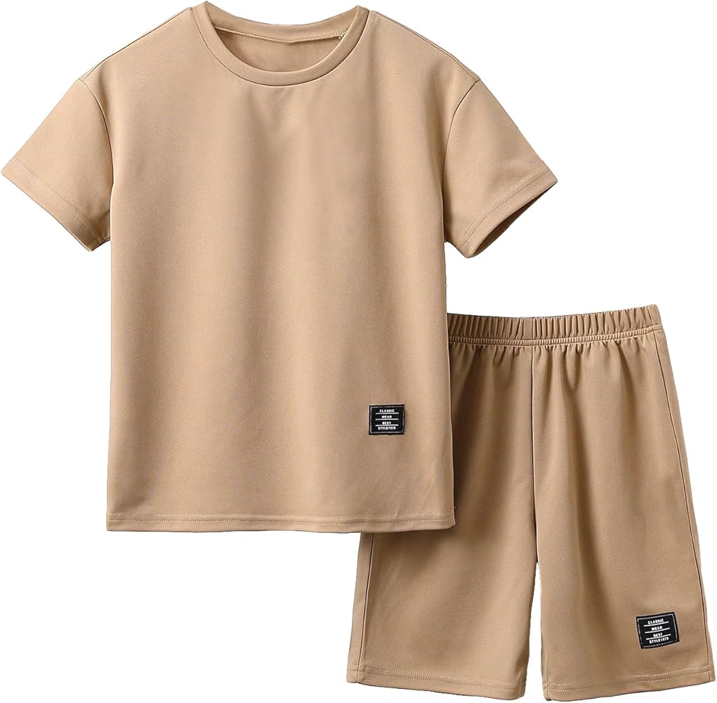 SHENHE Boy's 2 Piece Outfits Crewneck Shorts Sleeve Tee Shirt and Elastic Waist Shorts Set