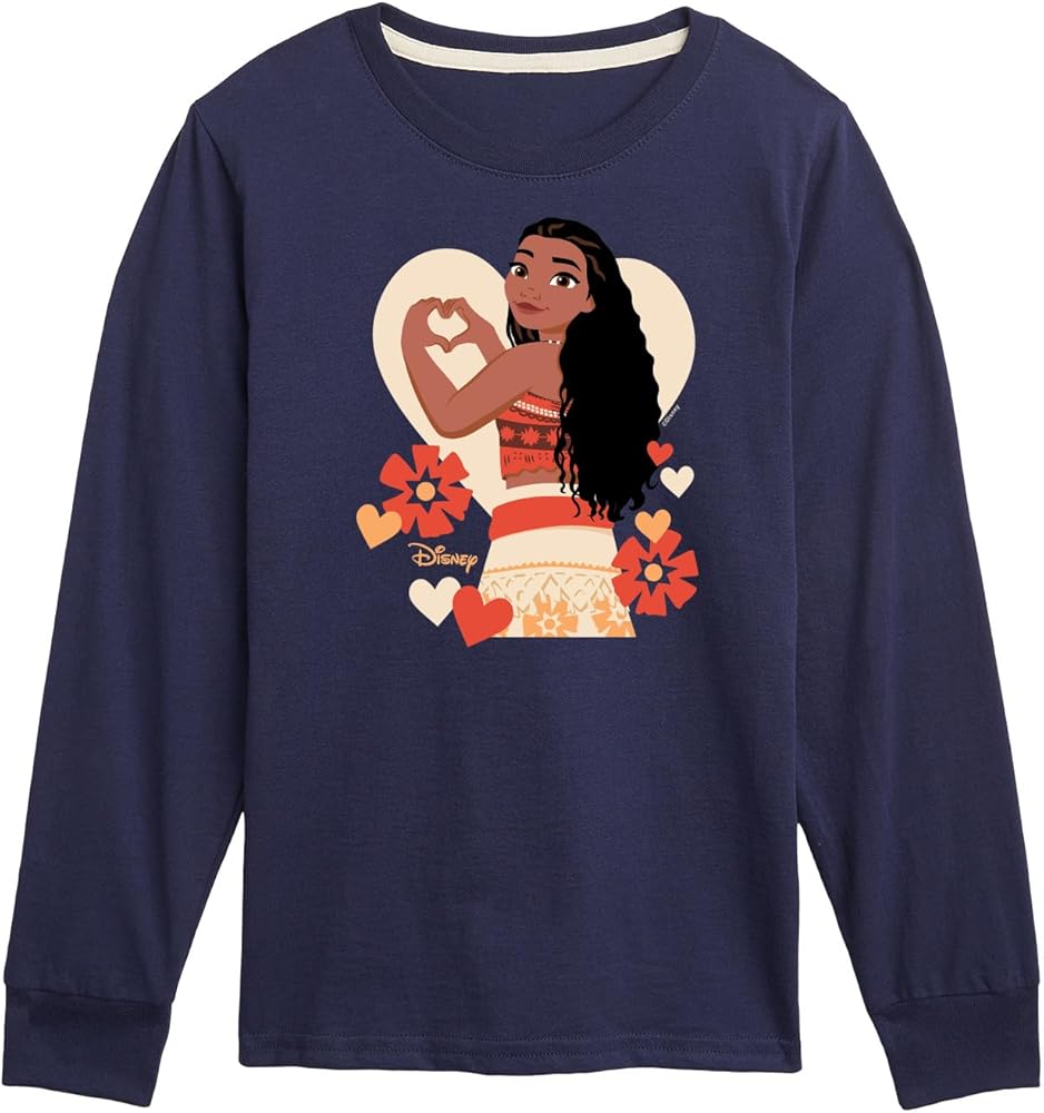 Disney Princess - Love Moana - Valentine's Day - Boys and Girls and Youth Long Sleeve Graphic T-Shirt