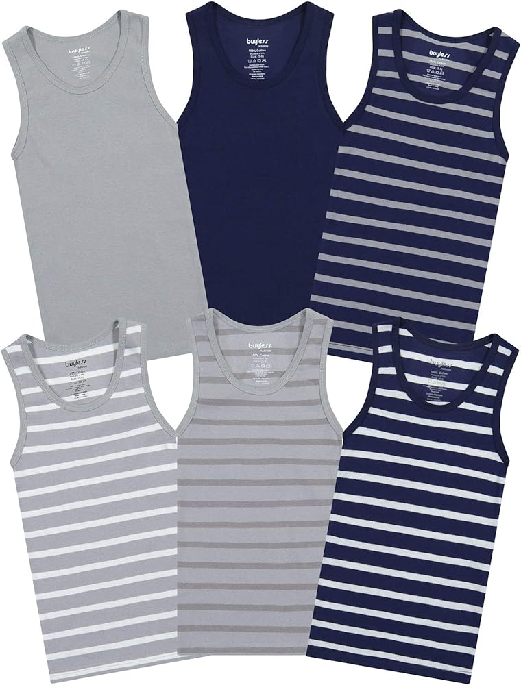 Buyless Fashion Boys Scoop Neck Tagless Undershirts Soft Cotton Tank Top (6 Pack)