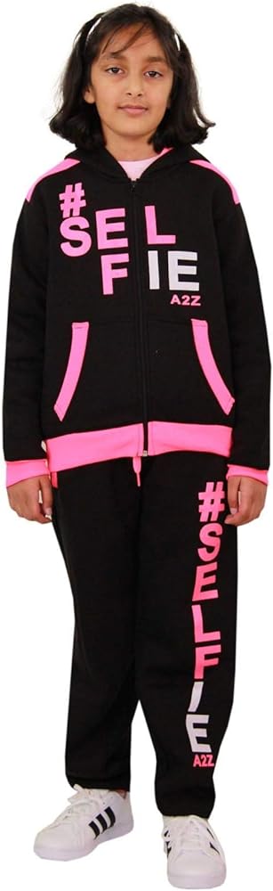 Kids Girls Boys #Selfie Tracksuit Hooded Hoodie Bottom Jog Suit Joggers 7-13 Yrs