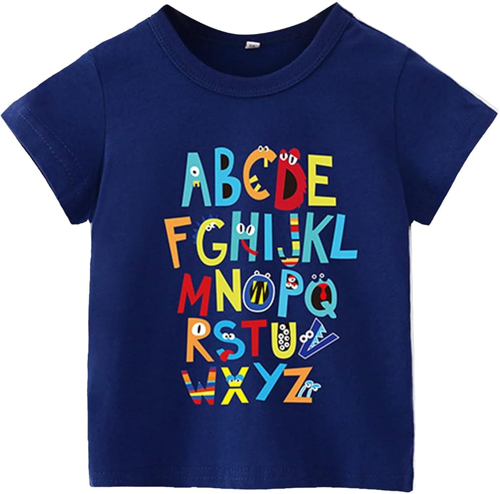 Toddler Girl Boys Short Sleeve Tees Tops Summer Letter Print Tshirt Clothing Toddler Cotton Round Neck T-Shirt